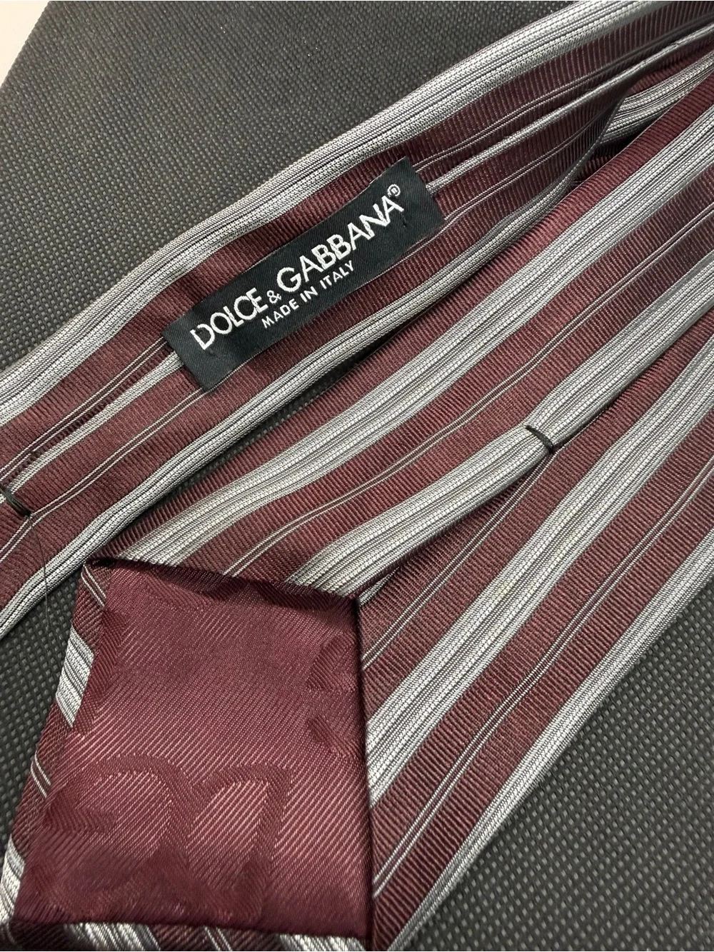 Dolce & Gabbana Italy Silk Tie Burgundy Gray Striped 59” x 3.5”